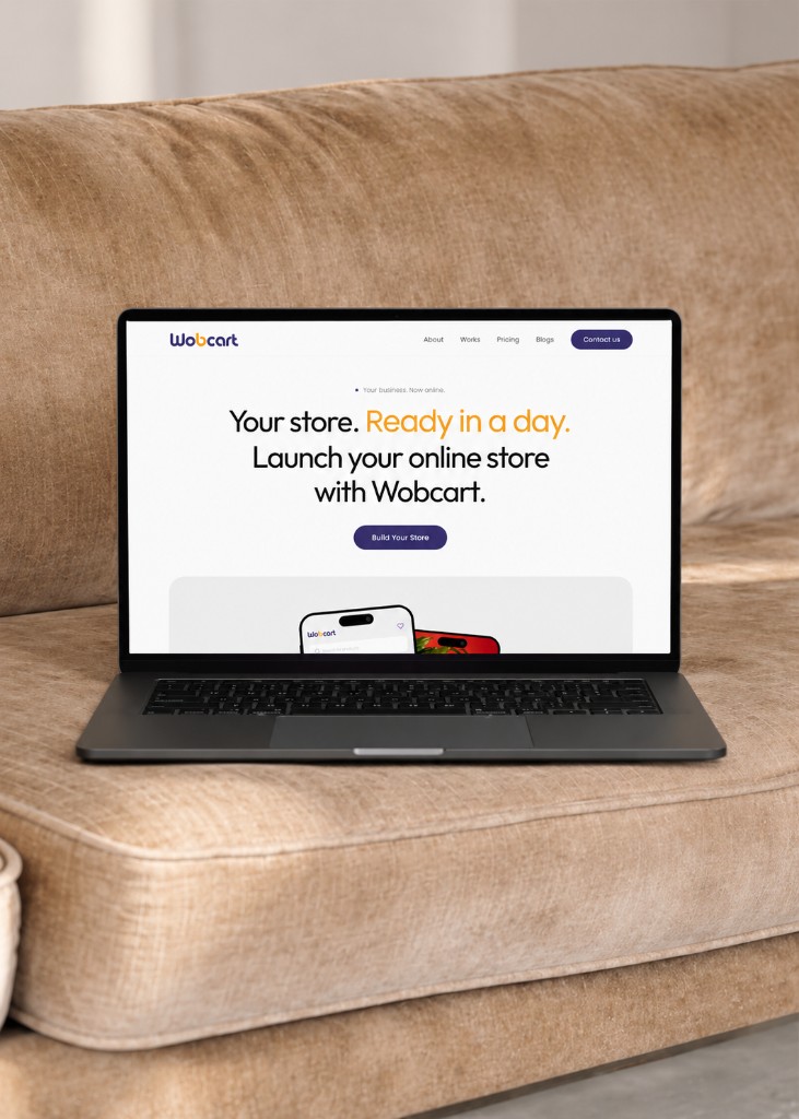 Laptop showing the Wobcart homepage